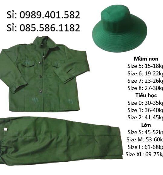 Bộ Đồ Chú Bộ Đội Dài Tay Kèm Mũ Tai Bèo – Đủ Size Cho Bé và Người Lớn