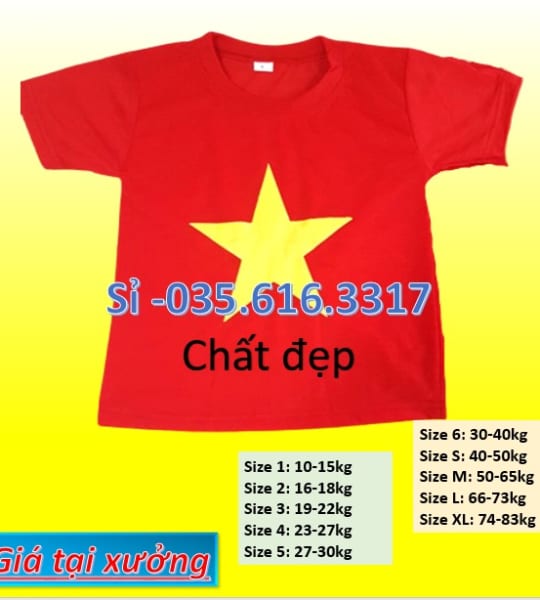Áo cờ đỏ sao vàng 10-90kg sỉ 0989401582