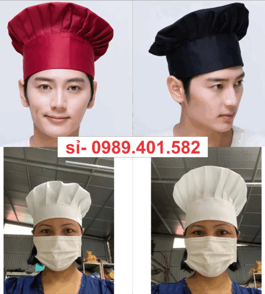 Mũ Đầu Bếp Phục Vụ Nhà Hàng – Quán Ăn Cho Người Lớn Có 3 Màu : Trắng – Đen – Đỏ Đô
